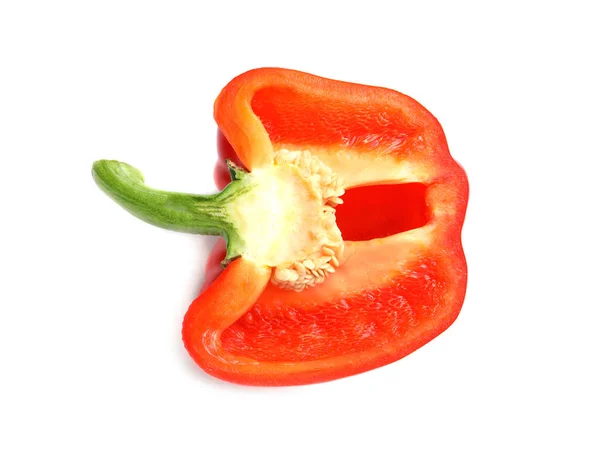 Half of ripe red bell pepper on white background, top view — Stock Photo, Image