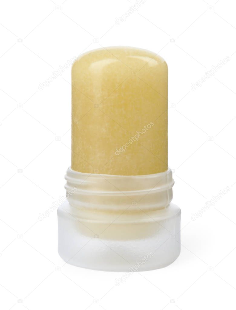 Natural crystal alum deodorant on white background