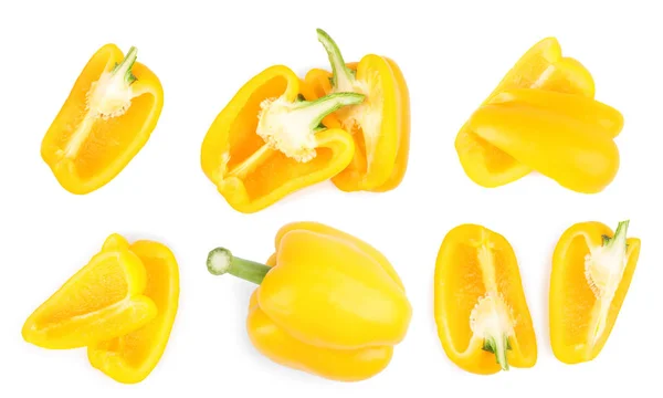 Set av mogen gul paprika på vit bakgrund, uppifrån — Stockfoto