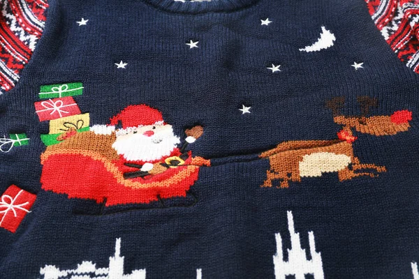 Cute Christmas sweater as background, closeup view — Stock Photo, Image