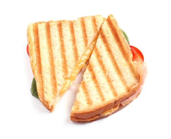 Fresh tasty cheese sandwiches isolated on white — Stock Photo, Image