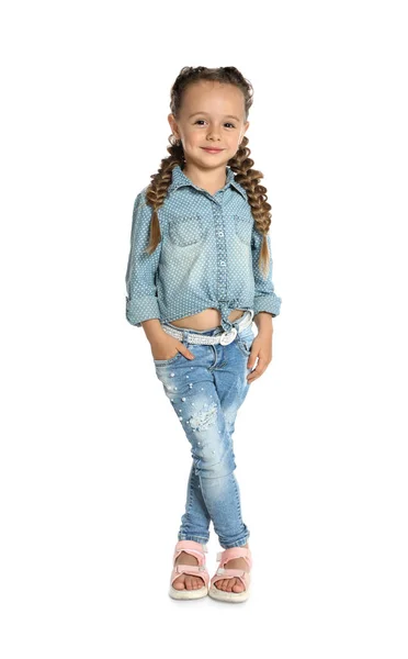 Full length portrait of cute little girl on white background — Stock Photo, Image