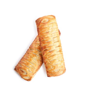 Fresh tasty puff pastry on white background, top view clipart