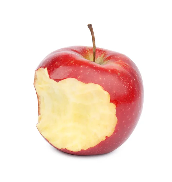 แอปเปิ้ลสีแดงอร่อยกับรอยกัดบนพื้นหลังสีขาว — ภาพถ่ายสต็อก