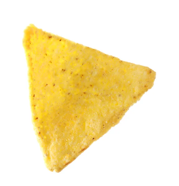 Smakelijke Mexicaanse Nacho-chip op witte achtergrond — Stockfoto