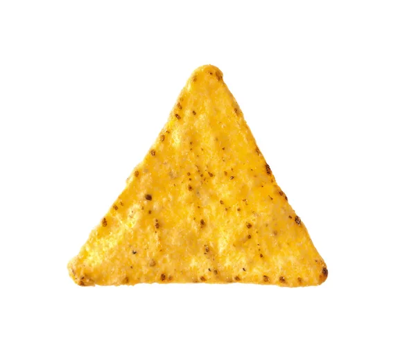 Smakelijke Mexicaanse Nacho-chip op witte achtergrond — Stockfoto