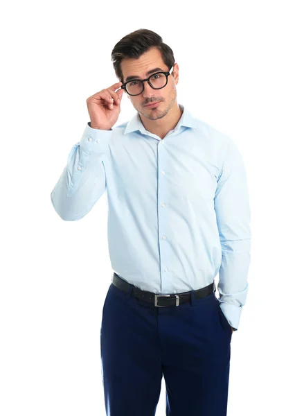 Joven con gafas sobre fondo blanco —  Fotos de Stock