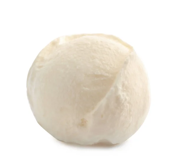 Colher de delicioso sorvete no fundo branco — Fotografia de Stock