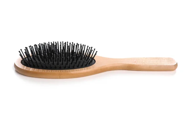 New wooden hair brush on white background — Stock Photo, Image