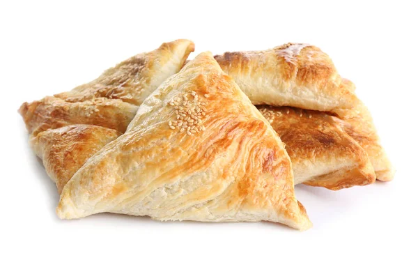 Fresh delicious puff pastry on white background — Stock Photo, Image