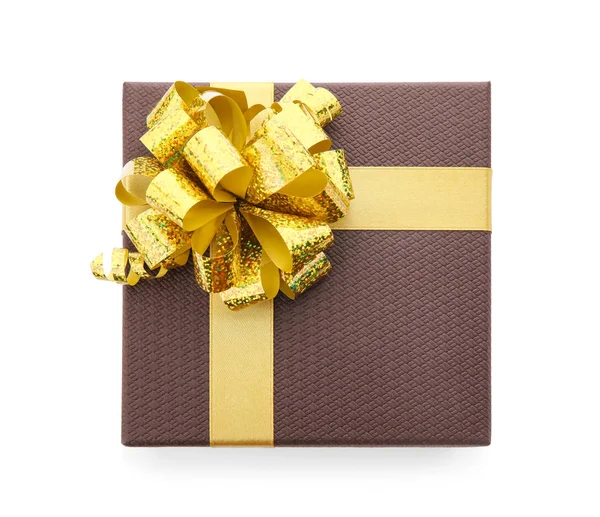 Beautiful gift box with bow on white background — Stock Photo, Image