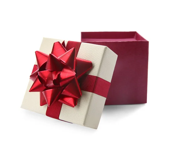 Beautiful gift box with bow on white background — Stock Photo, Image