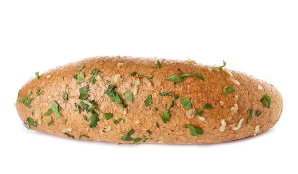Laib Brot mit Knoblauch und Kräutern auf weißem Hintergrund — Stockfoto