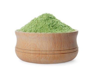 Buğday çim toz Beyaz arka plan üzerinde kase