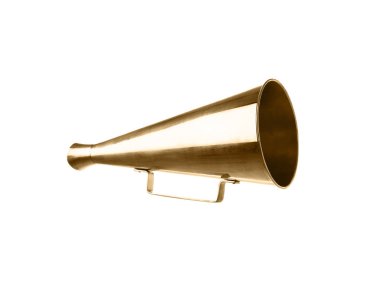 Beyaz arka planda retro altın metal megafon