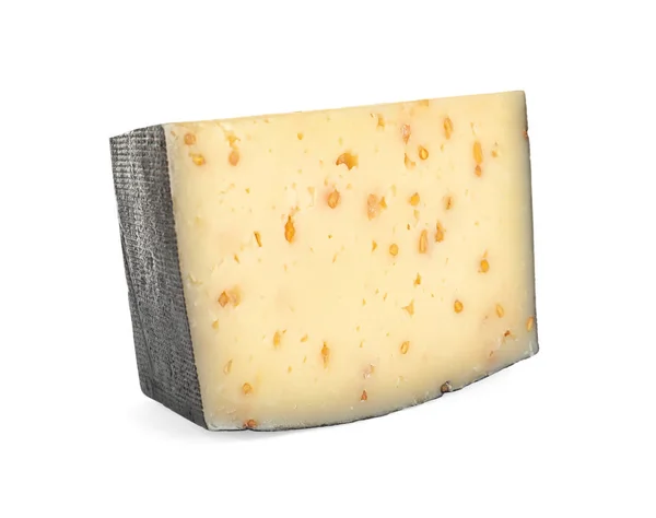 Pezzo di formaggio saporito con fieno greco isolato su bianco — Foto Stock