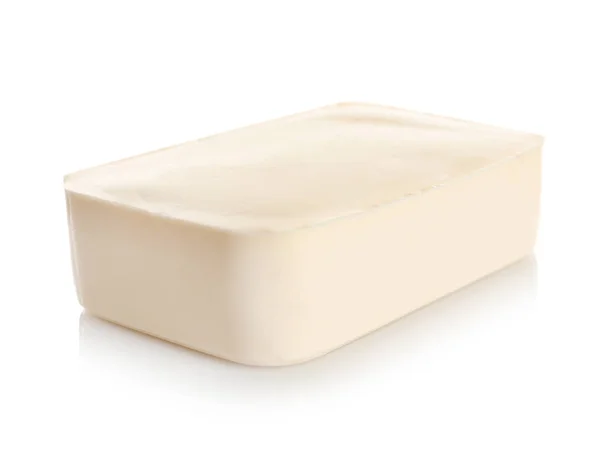 Tasty creamy feta cheese on white background — Stock Photo, Image