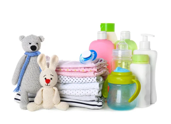 Set van baby accessoires op witte achtergrond — Stockfoto