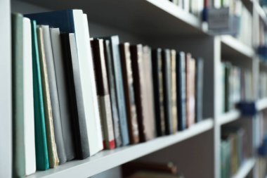 Kütüphanedeki kitaplarla rafların yakından görünümü