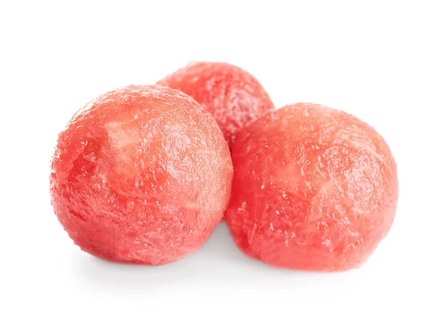 Juicy sweet watermelon balls on white background — Stock Photo, Image