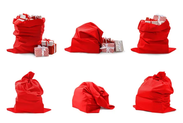 白い背景にサンタクロースの赤いバッグのセット — ストック写真