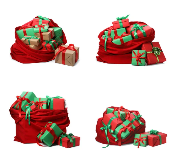 Set of Santa Claus red bags on white background — Stock Photo, Image