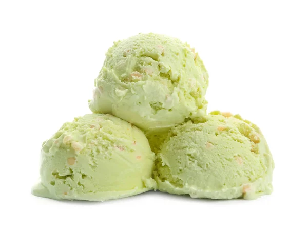 白色背景上美味的开心果冰淇淋 — 图库照片