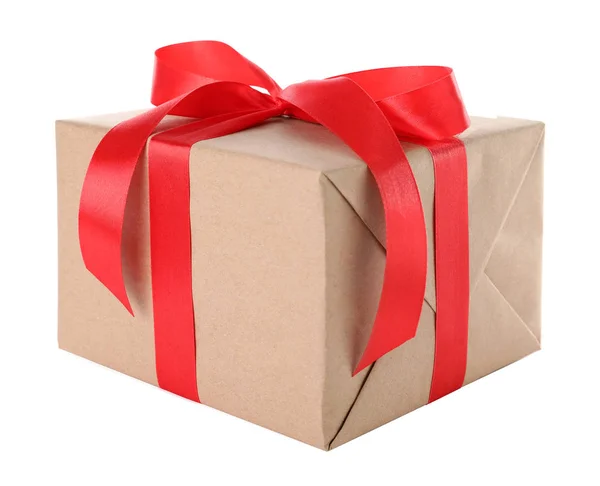 Christmas presentbox dekorerad med Ribbon Bow på vit bakgrund — Stockfoto