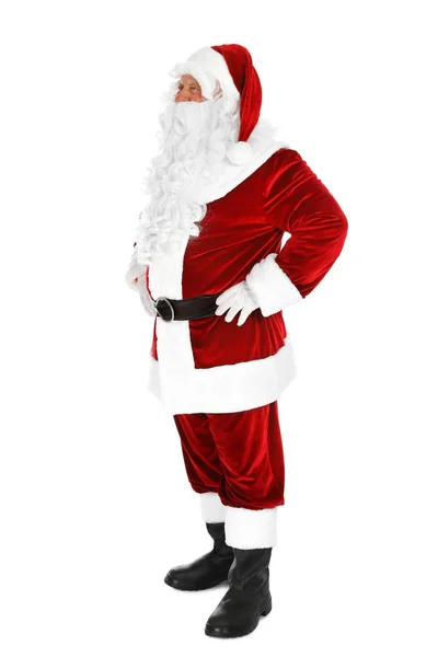 Счастливый Санта-Клаус на белом фоне — стоковое фото