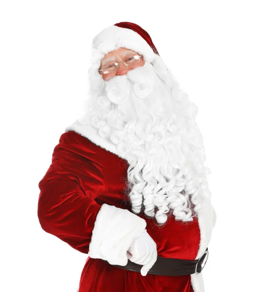Счастливый Санта-Клаус на белом фоне — стоковое фото