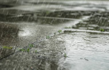Yağmurlu günde şehir caddesi görünümü, yakın çekim