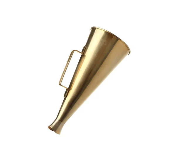 Retro golden metal megaphone on white background — Stock Photo, Image