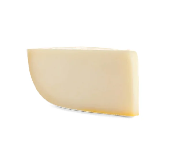 Pezzo di gustoso formaggio grana padano isolato su bianco — Foto Stock