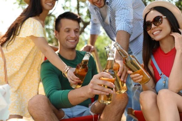 Jonge mensen genieten van picknick in Park op zomerdag, close-up — Stockfoto