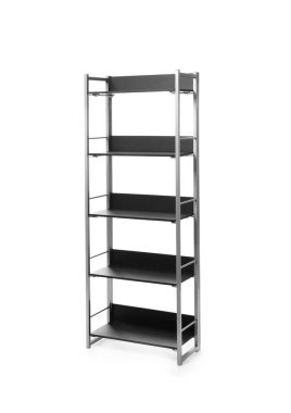 Beyaz arka planda boş metal raf ünitesi