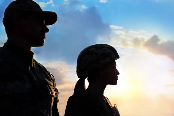 Soldiers in uniform patrolling outdoors. Military service — Stock Photo, Image