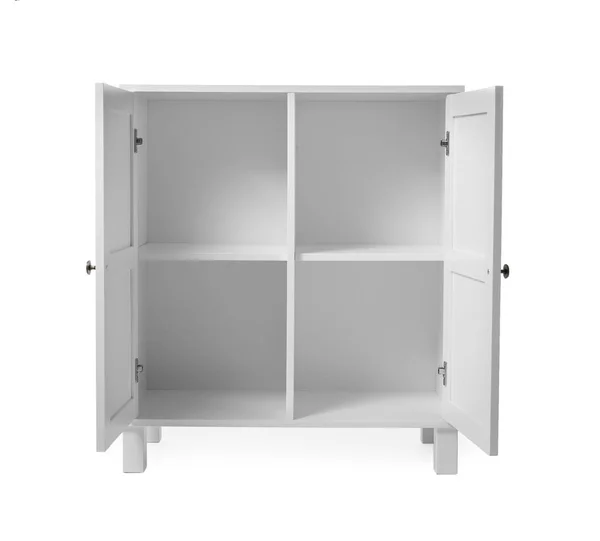 白色背景的空木柜。时尚家居家具 — 图库照片