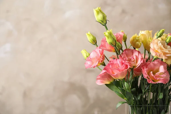 Flores de Eustoma sobre fondo beige, espacio para texto — Foto de Stock