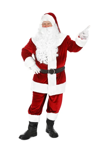 Happy authentic Santa Claus on white background — Stock Photo, Image