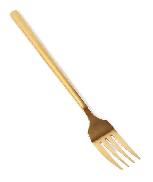 Stylish clean gold fork on white background — Stock Photo, Image
