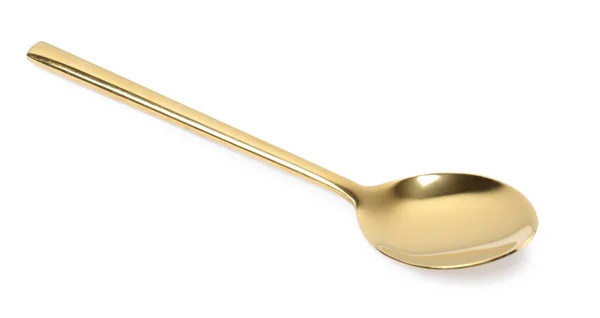 Stijlvolle schone gouden lepel op witte achtergrond — Stockfoto