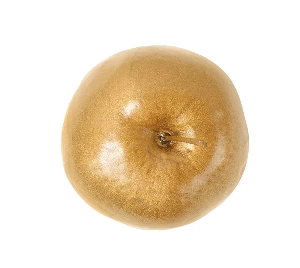 Glanzende stijlvolle gouden appel op witte achtergrond, Top View — Stockfoto