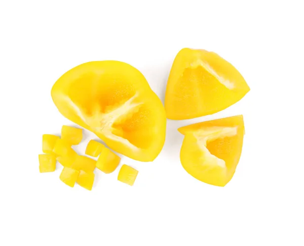 Cut Yellow Bell Pepper geïsoleerd op wit, Top View — Stockfoto