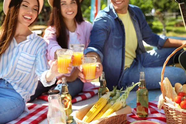 Giovani che si godono un picnic nel parco durante la giornata estiva, primo piano — Foto Stock