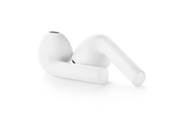 Pair of modern wireless earphones on white background — Stock Photo, Image