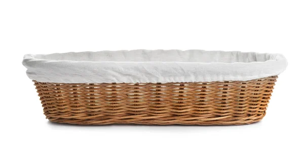 Άδειο ψάθινο καλάθι για το ψωμί σε λευκό φόντο — Φωτογραφία Αρχείου