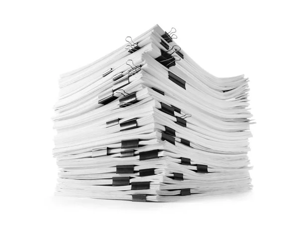 Στοίβα εγγράφων με κλιπ ντοσιέ σε λευκό λευκό φόντο — Φωτογραφία Αρχείου