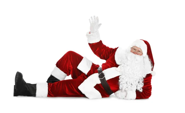 Lycklig äkta jultomten på vit bakgrund — Stockfoto