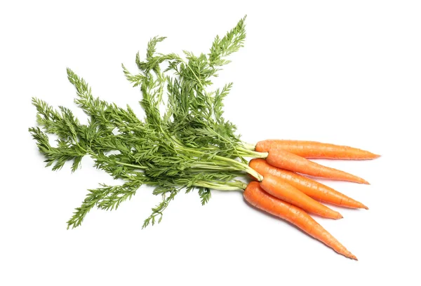 Bündel reifer Karotten isoliert auf weißem Grund, Draufsicht — Stockfoto