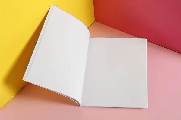 Empty book pages on color background. Mockup for design — Stock Photo, Image